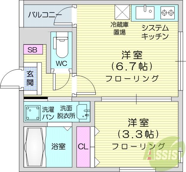 ハーモニーテラス高松6(1DK/1階)の間取り写真
