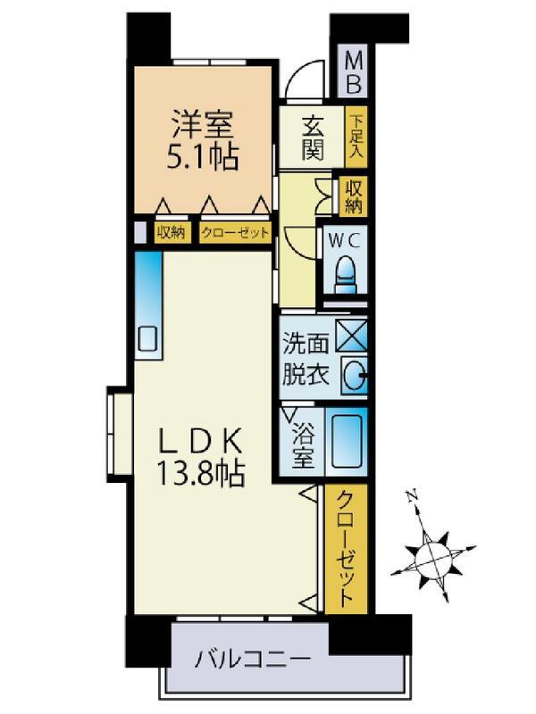 クラシオン千早棟(2DK/6階)の間取り写真