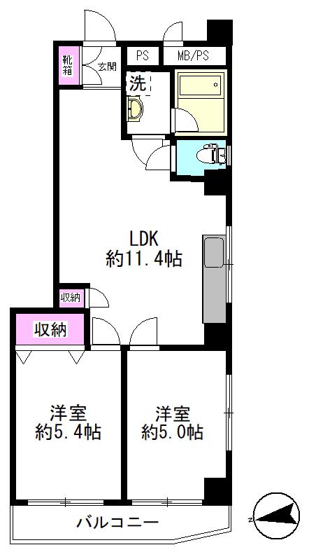 常盤ビル(2LDK/6階)の間取り写真