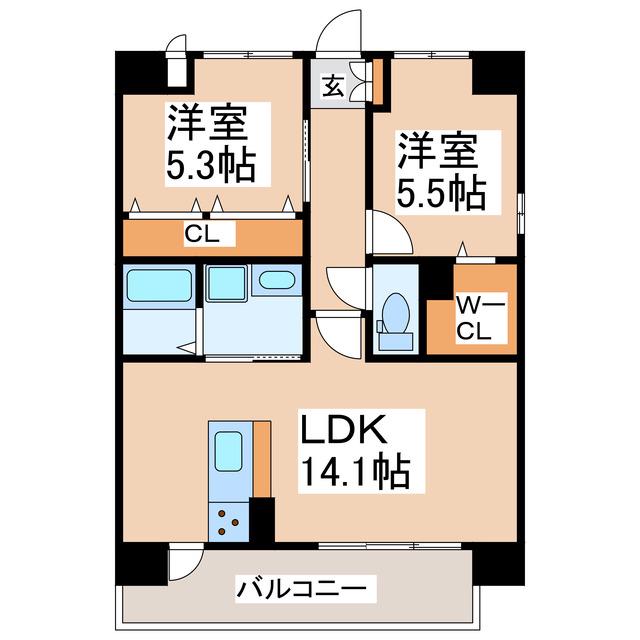 エレイネ菊陽(2LDK/4階)の間取り写真