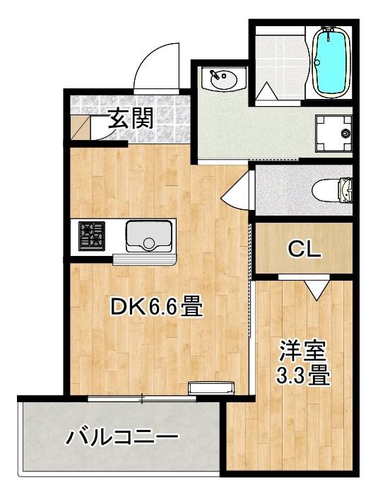 大浜北町シーエムシズ(1DK/4階)の間取り写真