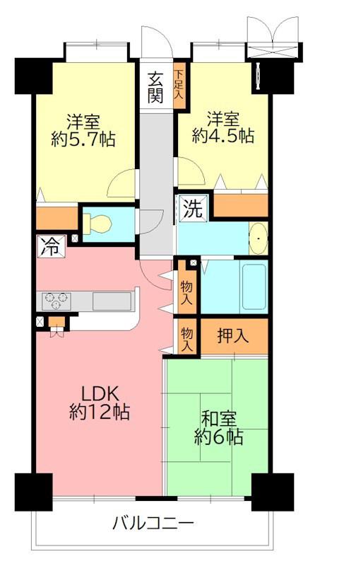 セザール東海大学前(3LDK/6階)の間取り写真