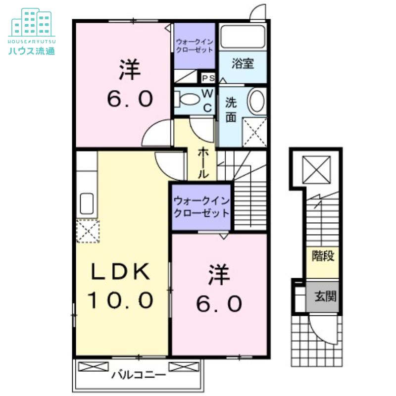 エレガント富の原II B(2LDK/2階)の間取り写真