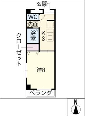 ヒルズヤマザト(1K/6階)の間取り写真