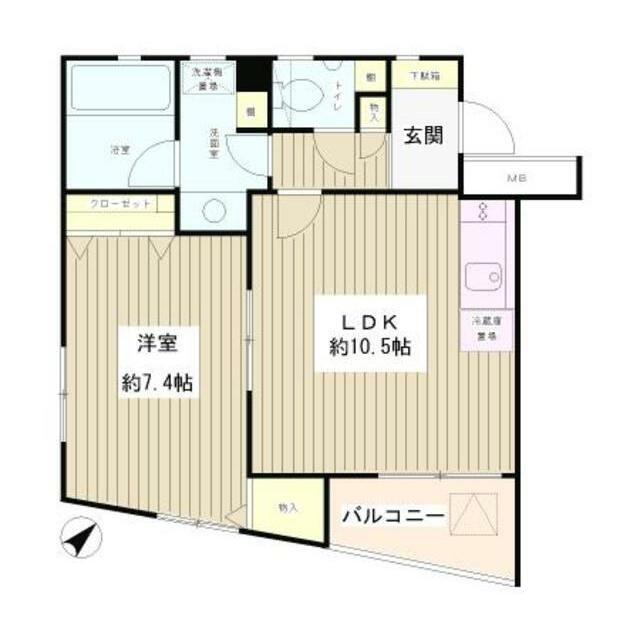 ラジェンテユウ(1DK/2階)の間取り写真