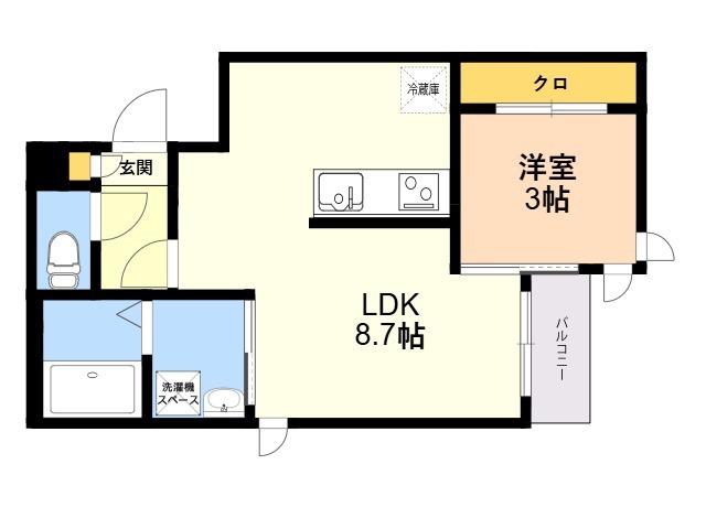 GRANDTIC PERFETTO FUTSUKAICHI(1LDK/2階)の間取り写真