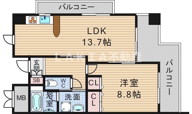 エルセレーノ九条(1LDK/7階)の間取り写真