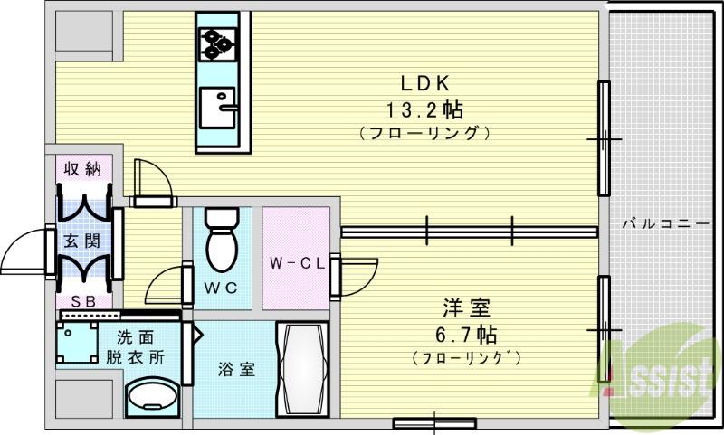 スプランディッド江坂駅前(1LDK/15階)の間取り写真
