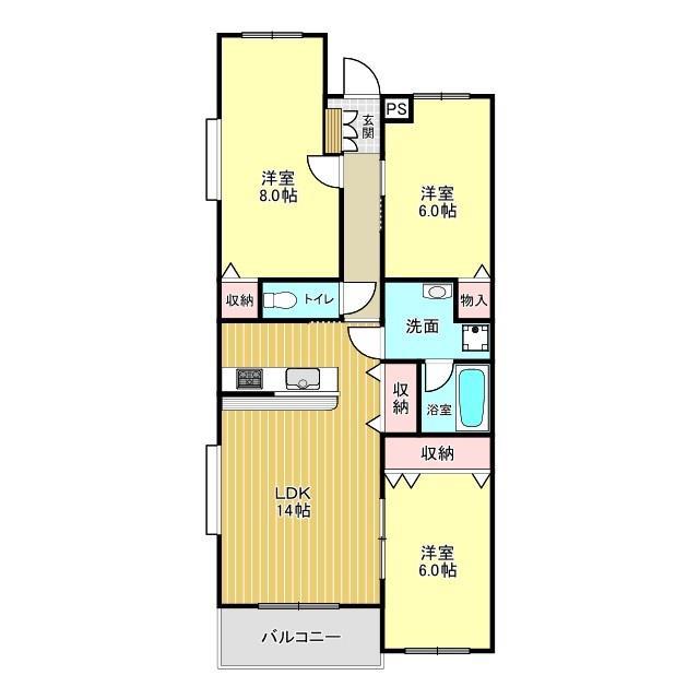 ベルックスA棟(3LDK/4階)の間取り写真