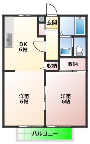 サンパレス小鹿 B棟(2DK/1階)の間取り写真