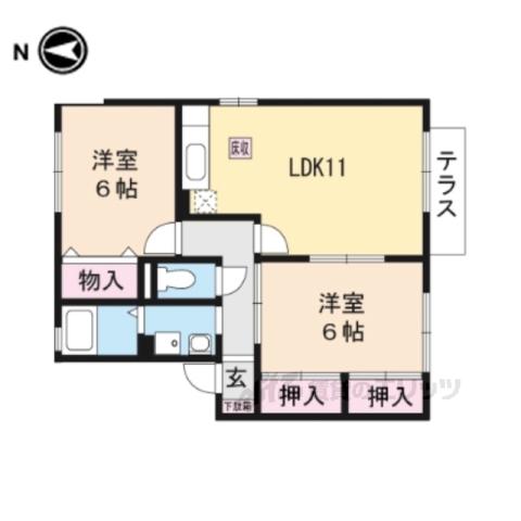 コーポはおりや(2LDK/1階)の間取り写真