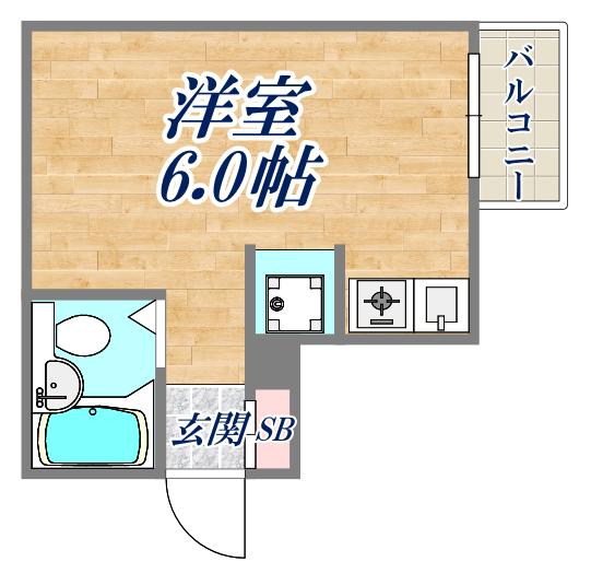 キューブ南塚口Ⅲ(ワンルーム/1階)の間取り写真