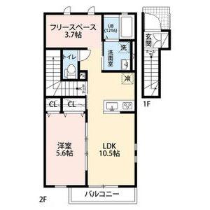 ルーエ東野(1LDK/2階)の間取り写真