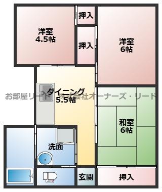 川島第2ビル(3DK/6階)の間取り写真