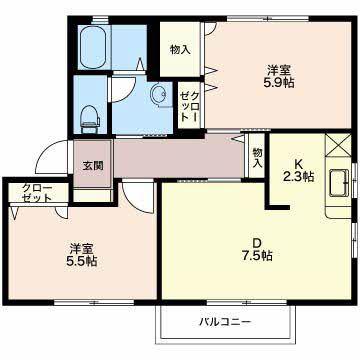 メディオA(2DK/2階)の間取り写真