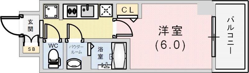 プレサンス三宮セントウエル(1K/7階)の間取り写真