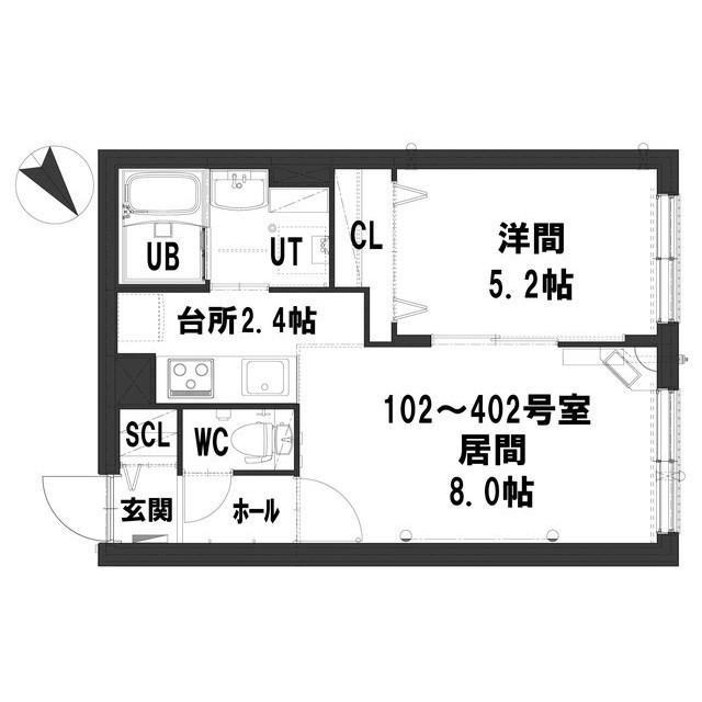ラ・シャルモント 東札幌(1LDK/2階)の間取り写真