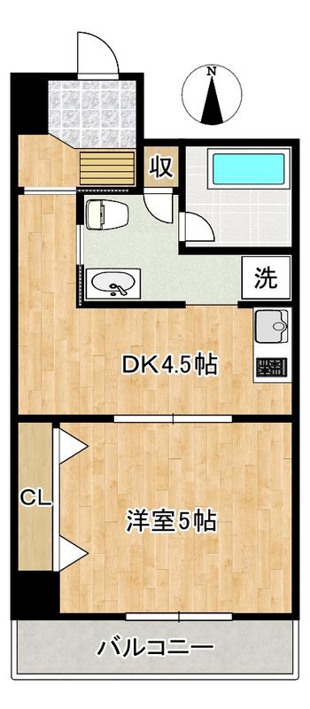 エルマンション(1DK/2階)の間取り写真