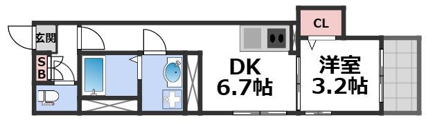 ハーモニーテラス平野西II(1DK/1階)の間取り写真
