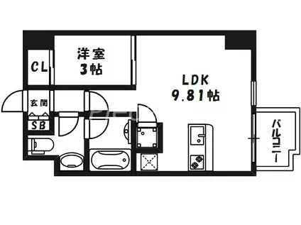 ドリームネオポリス・桜ノ宮(1LDK/10階)の間取り写真