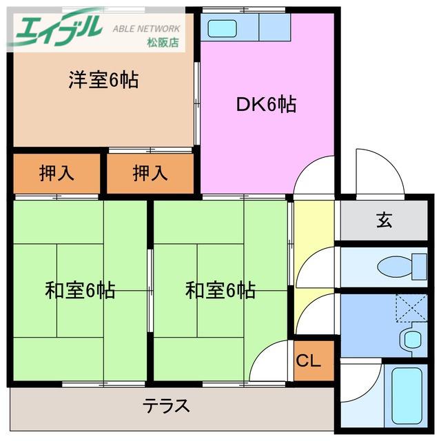 メゾンカレリア(3DK/1階)の間取り写真