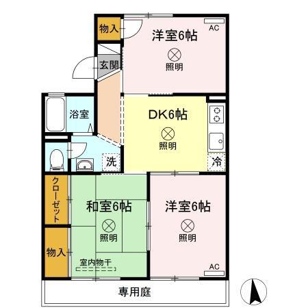 雨あがりの虹A棟(3DK/1階)の間取り写真