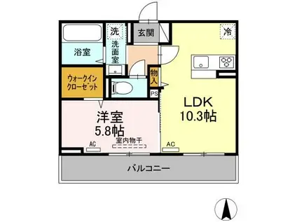 瀬戸内ハウジングV(1LDK/3階)の間取り写真