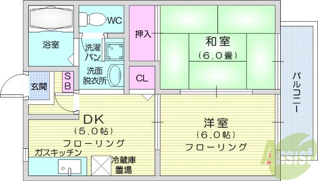 サンライフてらさき(2DK/2階)の間取り写真