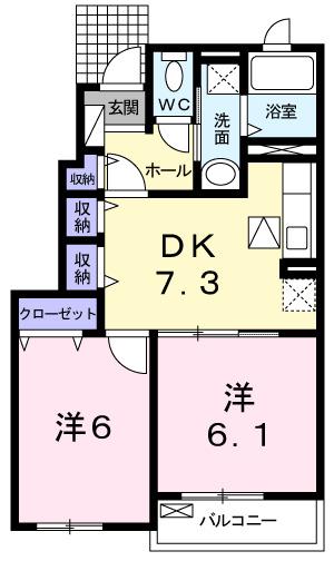 プレミール ヴィラ B(2DK/1階)の間取り写真