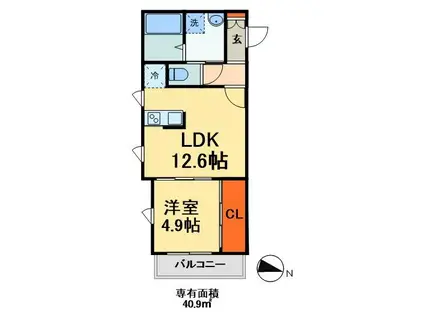 明幸3番館(1LDK/1階)の間取り写真