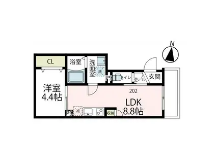 ベルヴィル殿町3(1LDK/2階)の間取り写真