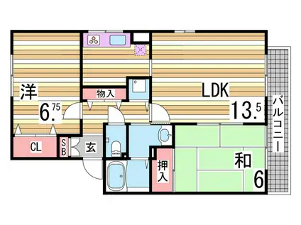 サニーガーデン須磨(2LDK/2階)の間取り写真