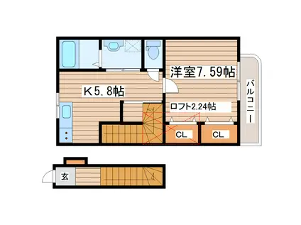 ビルドクラスタ台原(1K/2階)の間取り写真