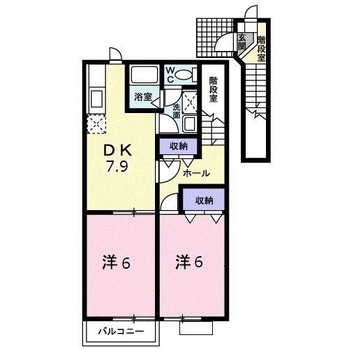 メゾンヴァンベールIII(2DK/2階)の間取り写真