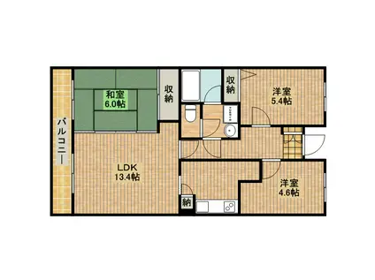 JR南武線 武蔵中原駅 徒歩15分 5階建 築32年(3LDK/2階)の間取り写真