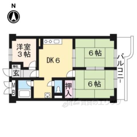 パールハイツイナリ(3DK/6階)の間取り写真