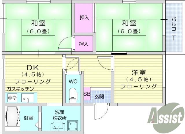 ガーデンハウス沖野A(3DK/2階)の間取り写真