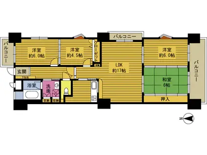 パークサイドふない町601号(4LDK/6階)の間取り写真
