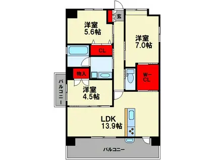 ルグラン飯塚中央リバーテラス(3LDK/10階)の間取り写真