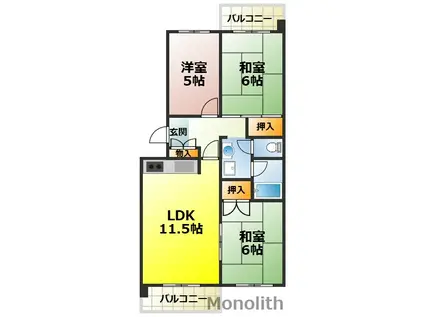 泉北鴨谷台3丁6号棟(3LDK/6階)の間取り写真