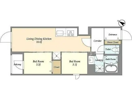 グランカーサ千駄木(2LDK/4階)の間取り写真