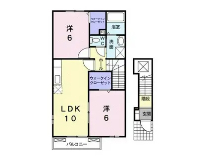 クレセント コート I(2LDK/2階)の間取り写真
