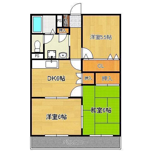 ロイヤルハイツ穴生(3DK/1階)の間取り写真