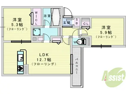 D-RESIDECE宇保町(2LDK/1階)の間取り写真