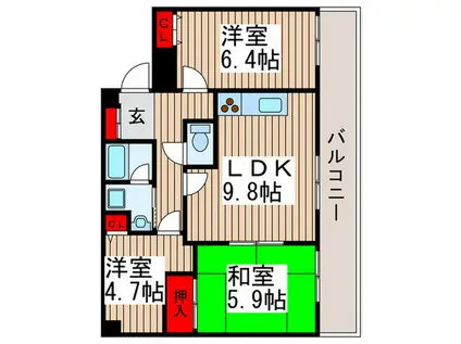 シティハウス柏(3LDK/8階)の間取り写真