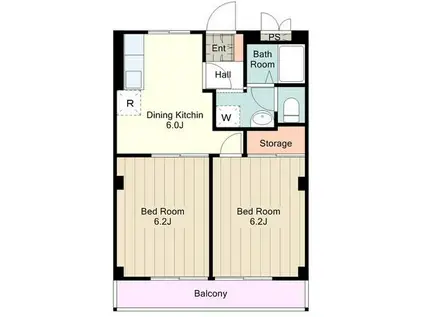 ドルフM(2DK/2階)の間取り写真