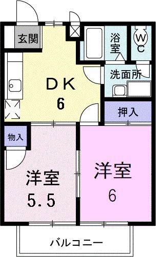 ブルーハイツI(2DK/2階)の間取り写真
