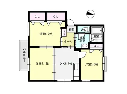 メゾン・メルヴェーユ C棟(3DK/2階)の間取り写真