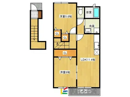 グラスローズ・一生B(2LDK/2階)の間取り写真