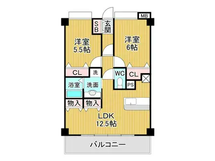 ひよどり(2LDK/2階)の間取り写真